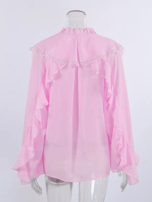 Pink blouse with hip-length and half-button
