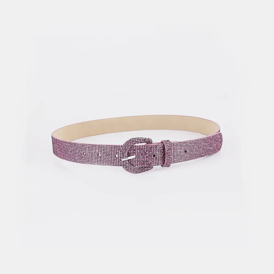 Glitter micro-studded belt in Moonlit Mauve with a silver buckle.