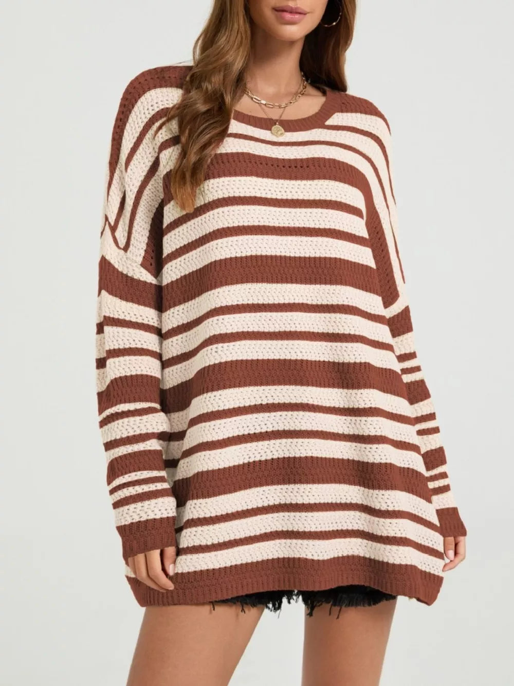 slate gray pullover sweater with lightweight and long sleeve