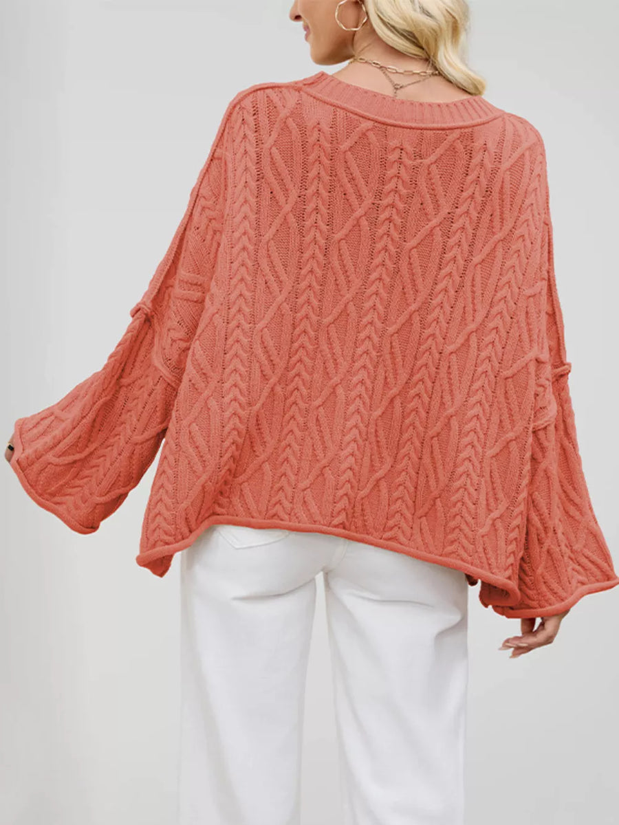 Watermelon Red pullover sweater with ribbed and long sleeve