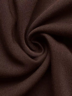 Brown V-Neck A-Line Midi Dress Puff Sleeve