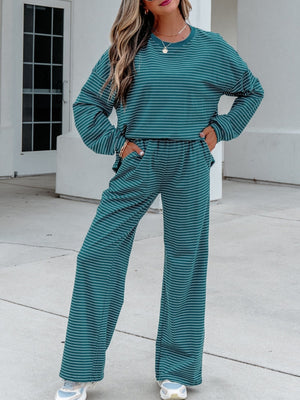 95% cotton, 5% elastane Care instructions: Machine wash cold lounge set in Air Force Blue with relaxed silhouette