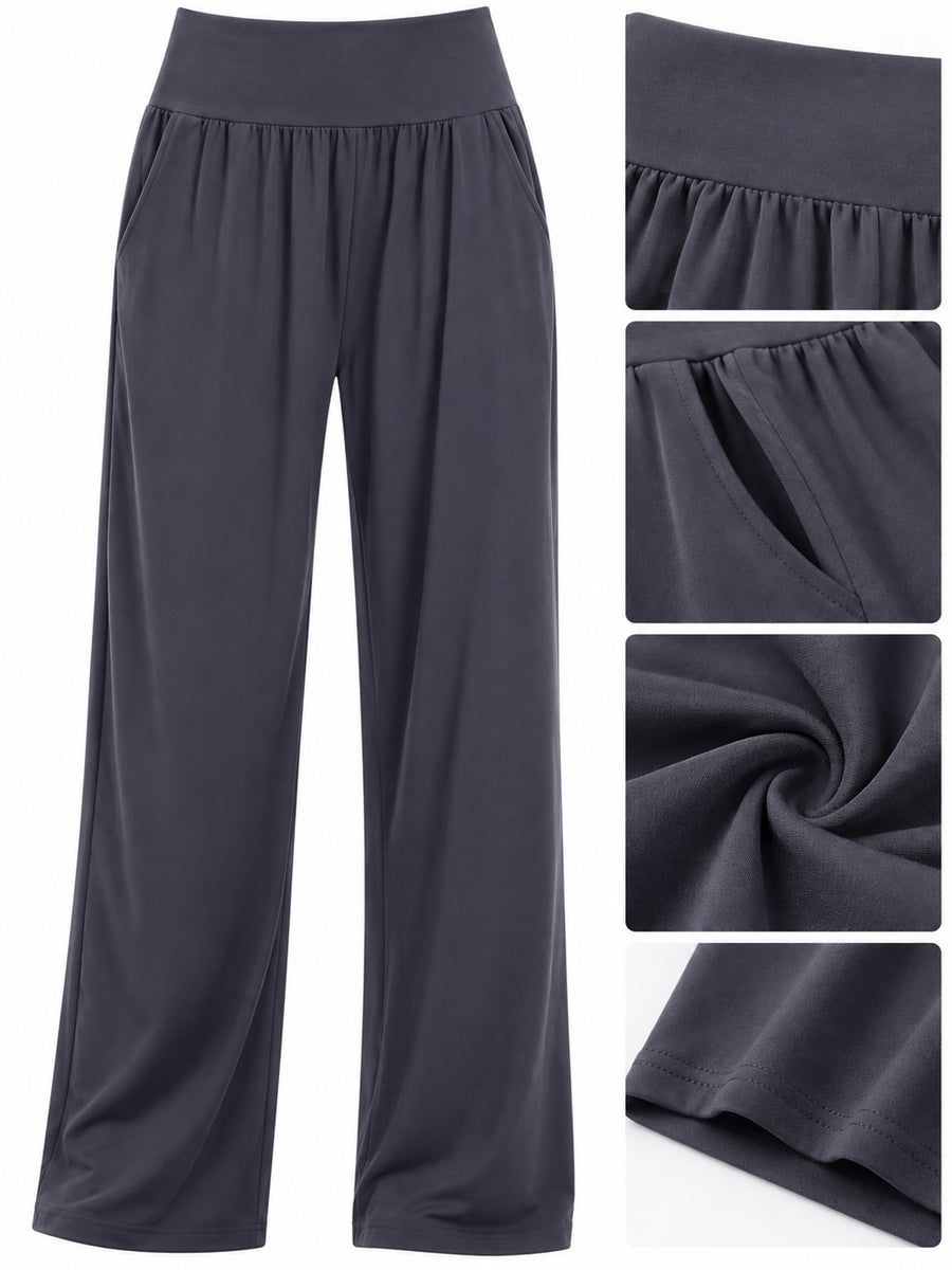 wide-leg pants in Light Gray with pocketed and full-length