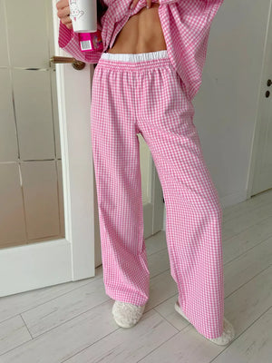 pajama set in Fuchsia Pink with gingham and buttoned