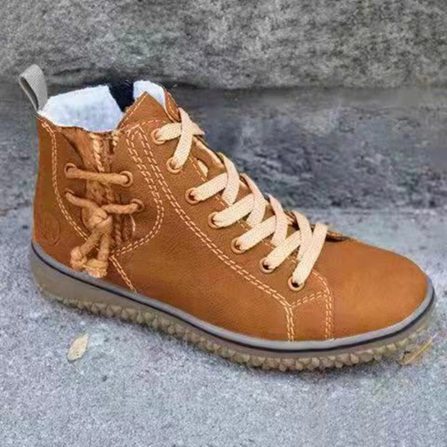 Ankle boots in Coffee with lace-up closure and ankle-length