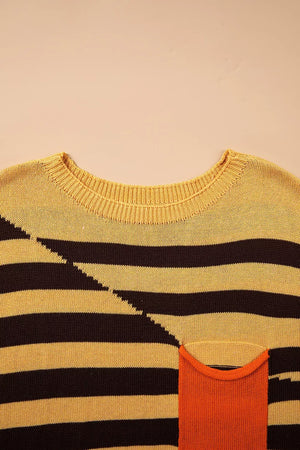 pullover sweater in mustard yellow with pocketed and hip-length