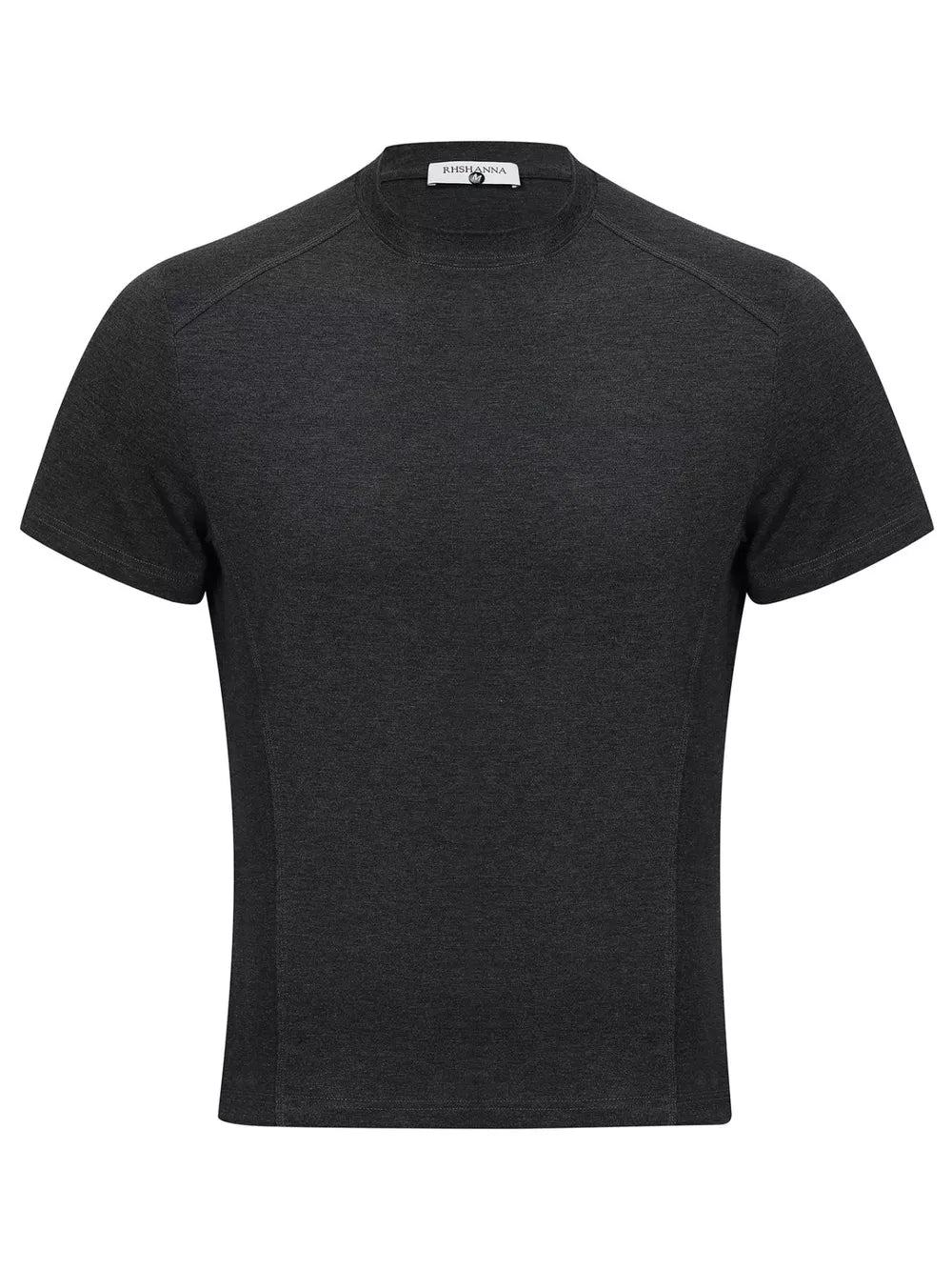 Dark Gray athletic fit tee with mock neck and short sleeves, made from a comfortable cotton blend.