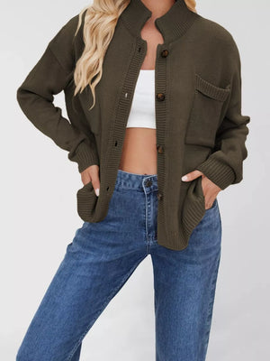 Button-down Oversized Long-sleeve Top in Grey with buttoned