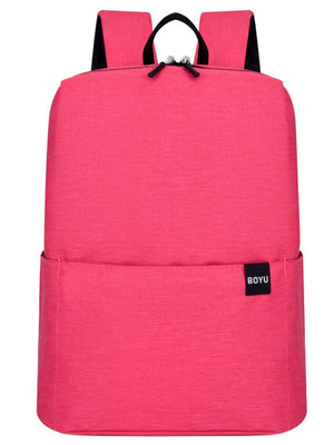 Hot Pink textured school backpack with minimalist design and front pocket.
