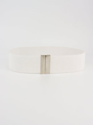 Wide elastic belt in white with a silver clasp