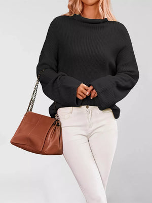 minimalist mock neck sweater in Black with mock neck