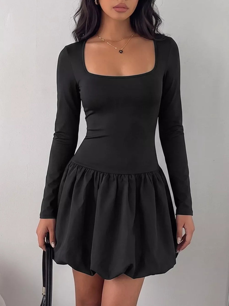 Square Neck Long Sleeve Bubble Hem Dress option 4
