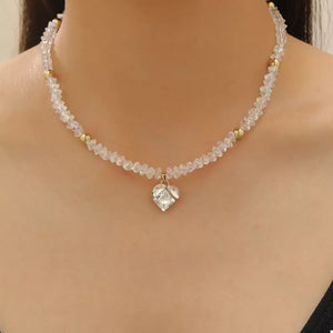 Pearl & Heart Pendant Necklace 18k Gold-plated in Style F