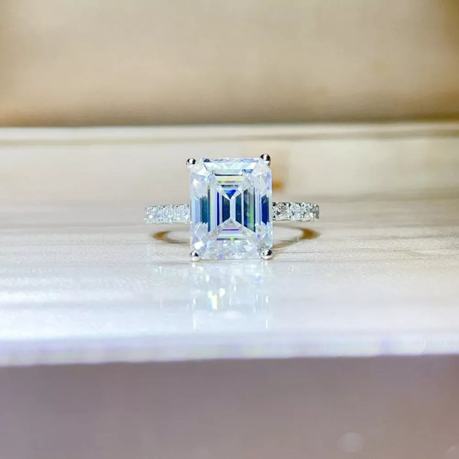 Platinum-Plated,925 sterling silver,Moissanite Carat weight: 5CT Care instructio ring in clear with straight silhouette