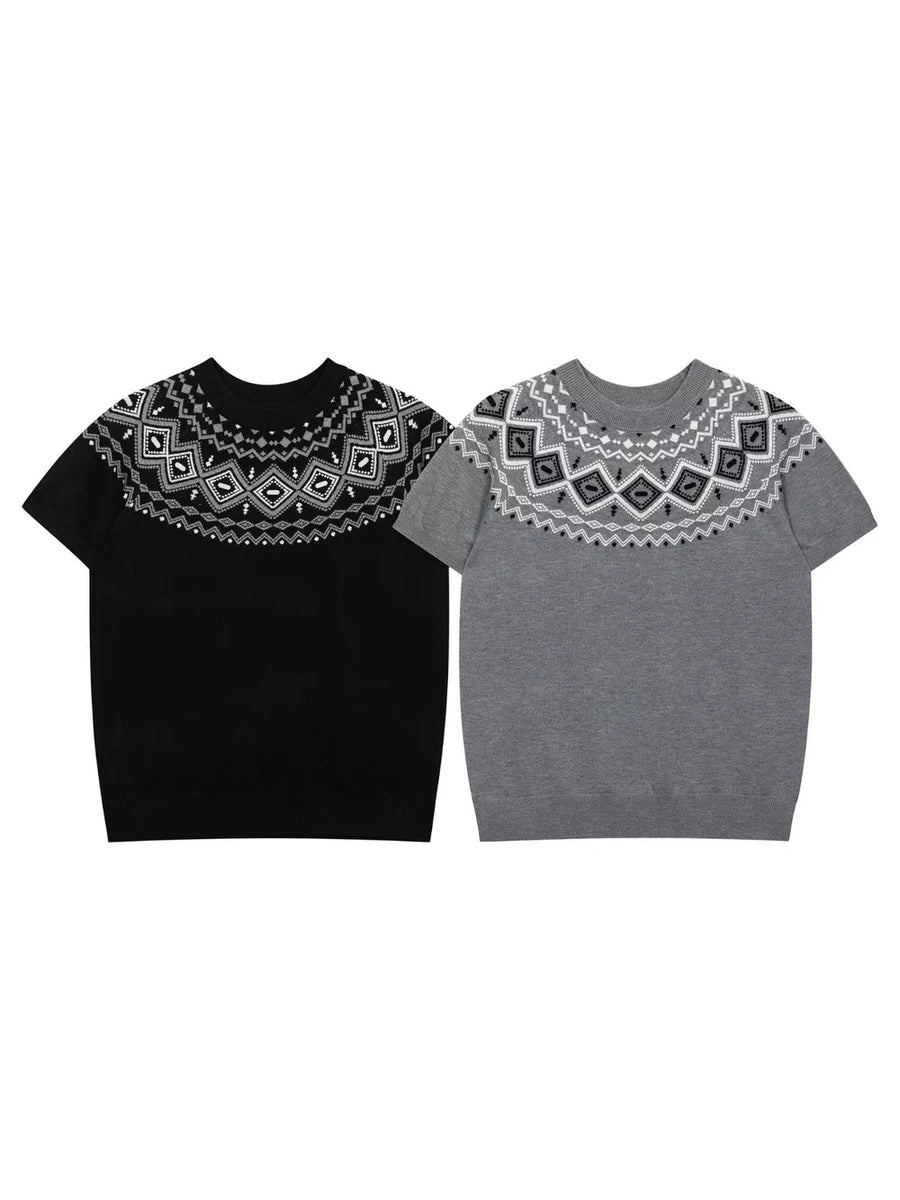white crewneck sweater with knit construction and short sleeve