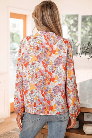 Floral Print V Neck Long Sleeve Blouse option 3