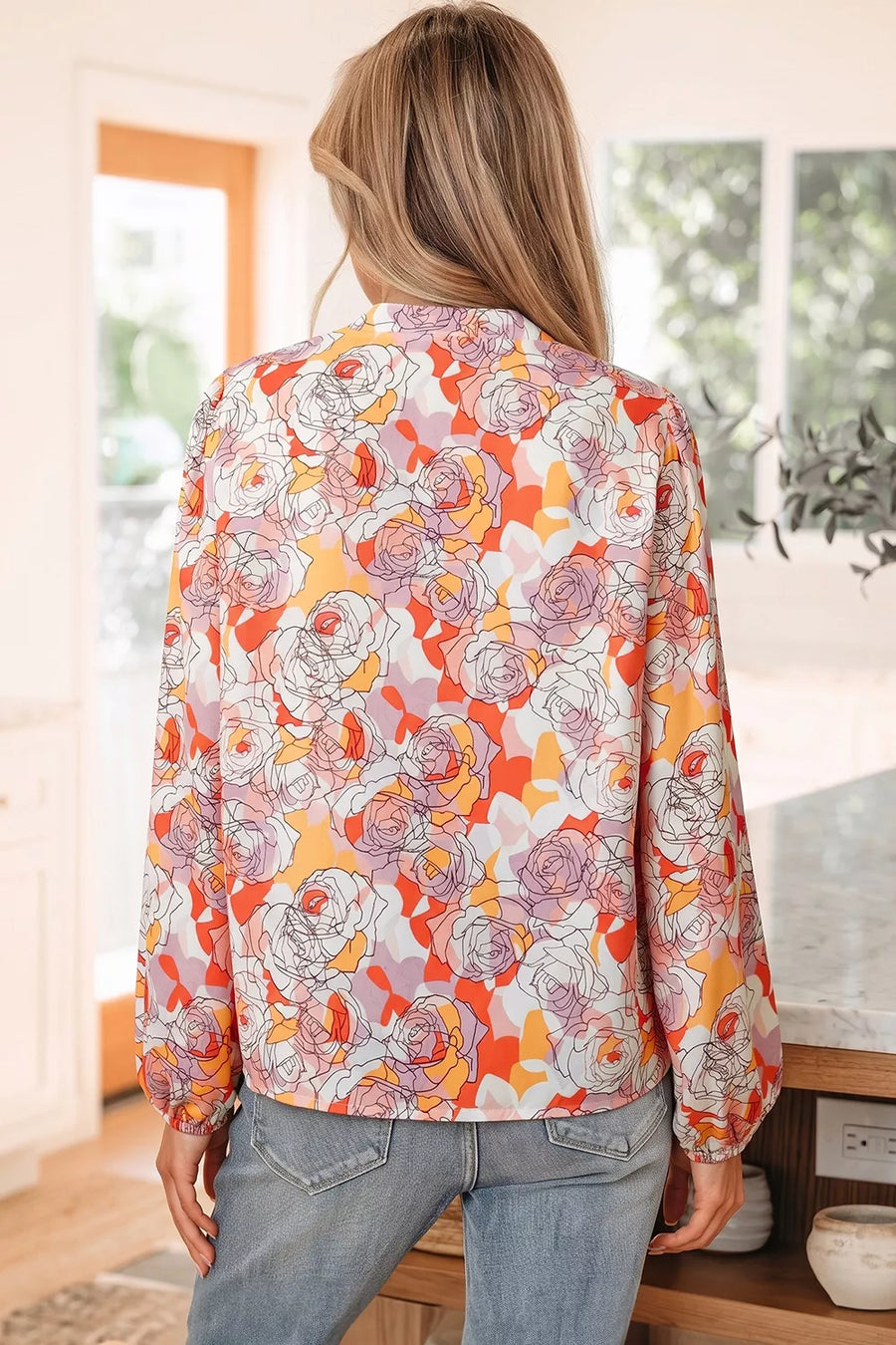 Floral Print V Neck Long Sleeve Blouse option 3