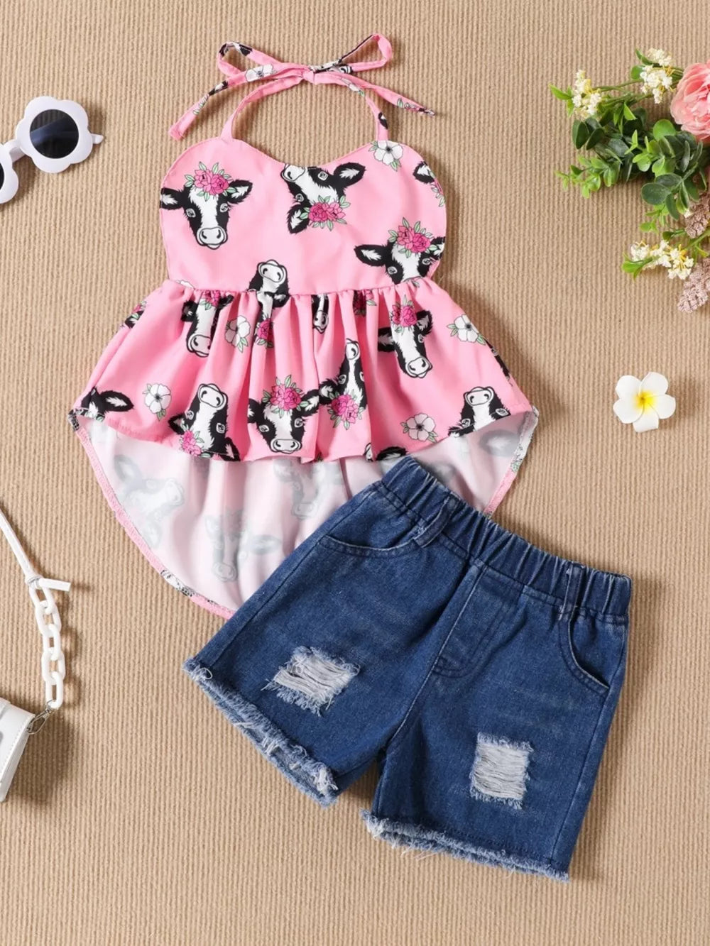 Children's Halter Neck Cami And Denim Shorts Set option 8