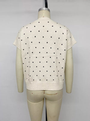 pullover sweater featuring polka dot in black with 65% polyester, 13% plyamide, 13% acrylic, 6% wool, 3% elastane Care
