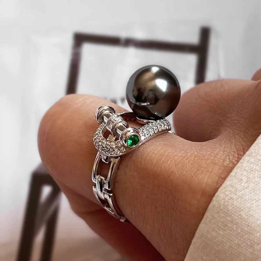 925 Sterling Silver Zircon Pearl Ring in Silver with pearl accent