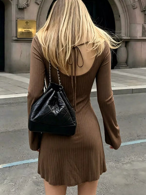 Taupe mini dress with mini and tie