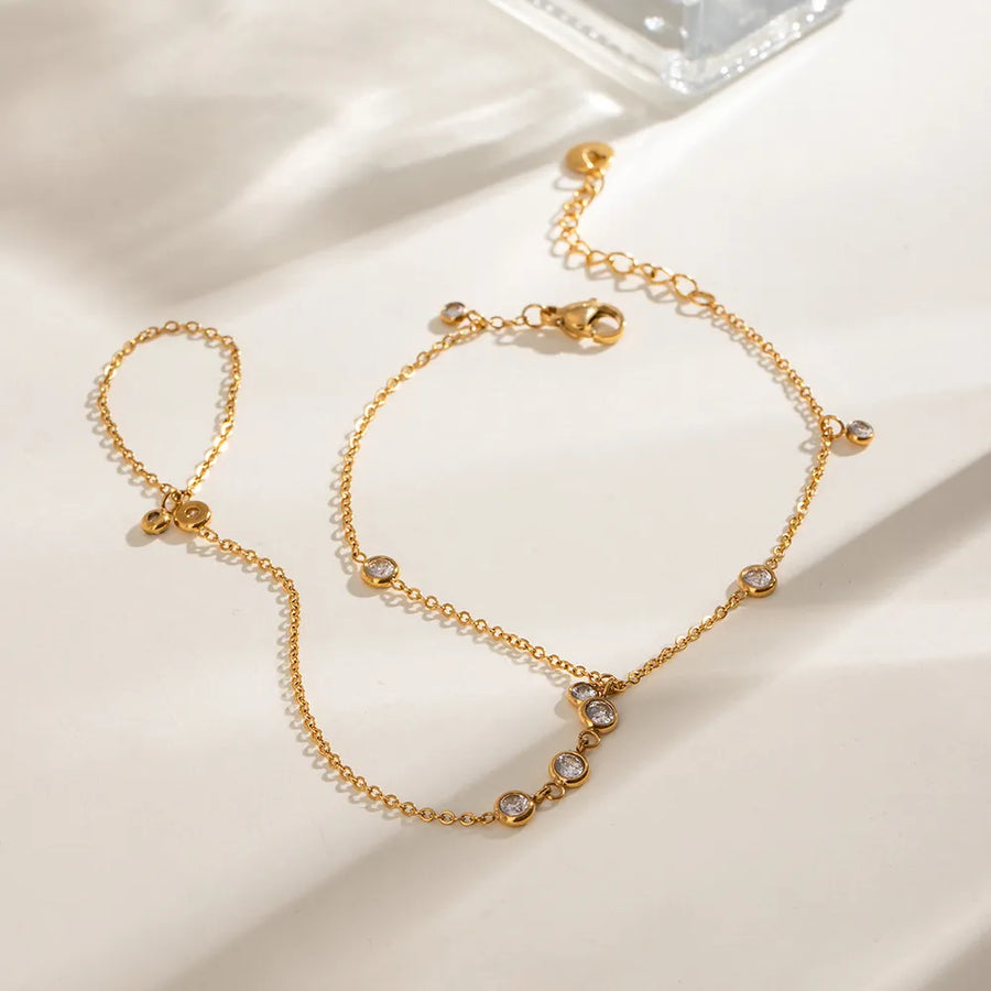 18k Gold-plated Inlaid Rhinestone Chain Bracelet in gold with 18K gold plating