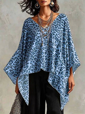 Pink Full Size Leopard Print Asymmetrical Hem Top