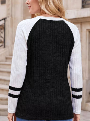 Ribbed Raglan Sleeve T-shirt in Burgundy, view 20