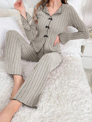 Gray pajama set with bow and long sleeve