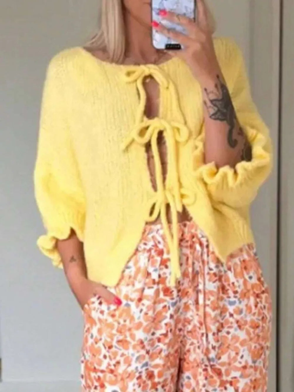 White Tie-front Cropped Cardigan