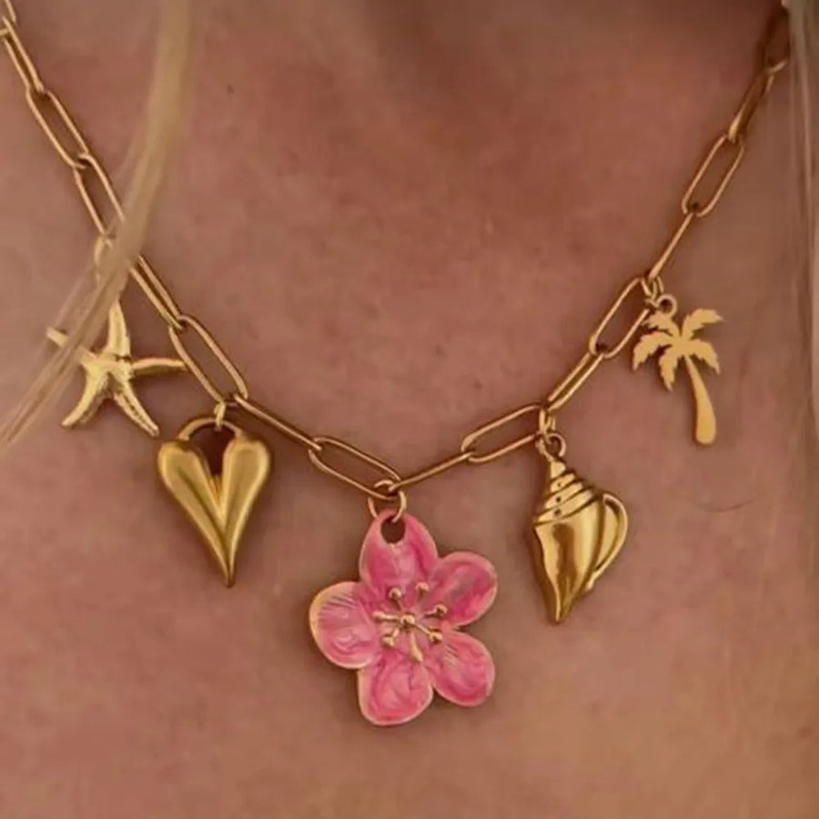 lace necklace in pink with not applicable silhouette