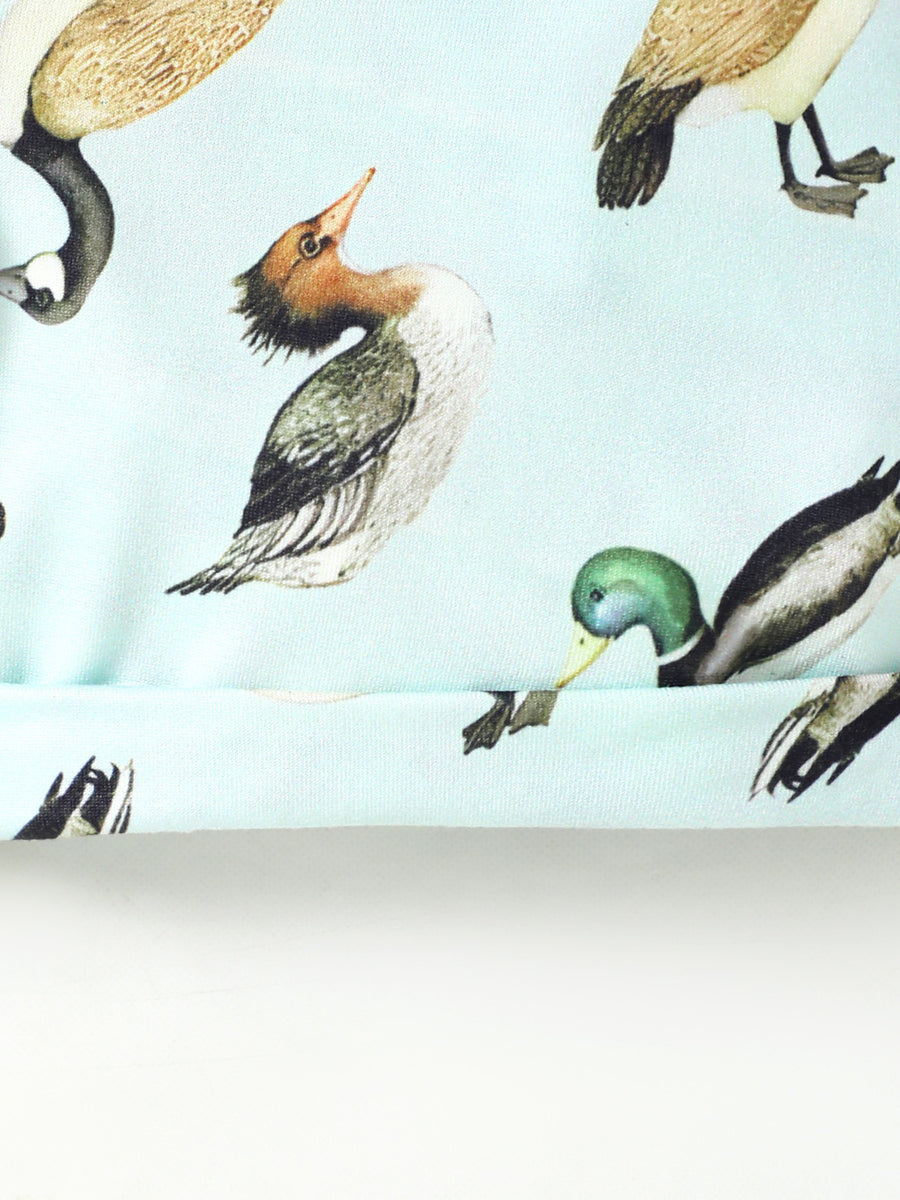 Baby outfit in light blue cotton blend with all-over bird print