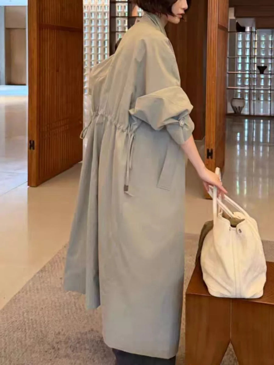 50% cotton, 50% brocade Care instructions: Machine wash cold trench coat in Sage with oversized silhouette