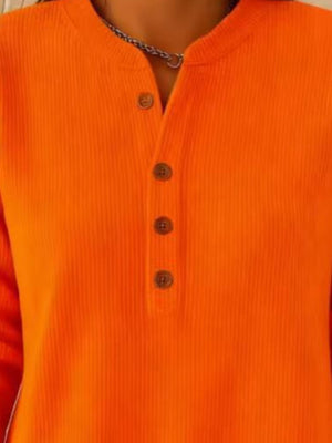 Full Size Button Detail Corduroy Shirt Plus Size in Blue with half-button placket