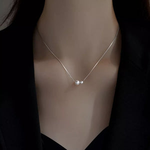 925 Sterling Silver Pearl Necklace in white with pearl accent