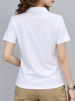 Plus Size Collared Short-Sleeve Polo in Matcha Green with embroidered