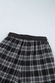 Plaid Wide-leg Drawstring Pants in Black