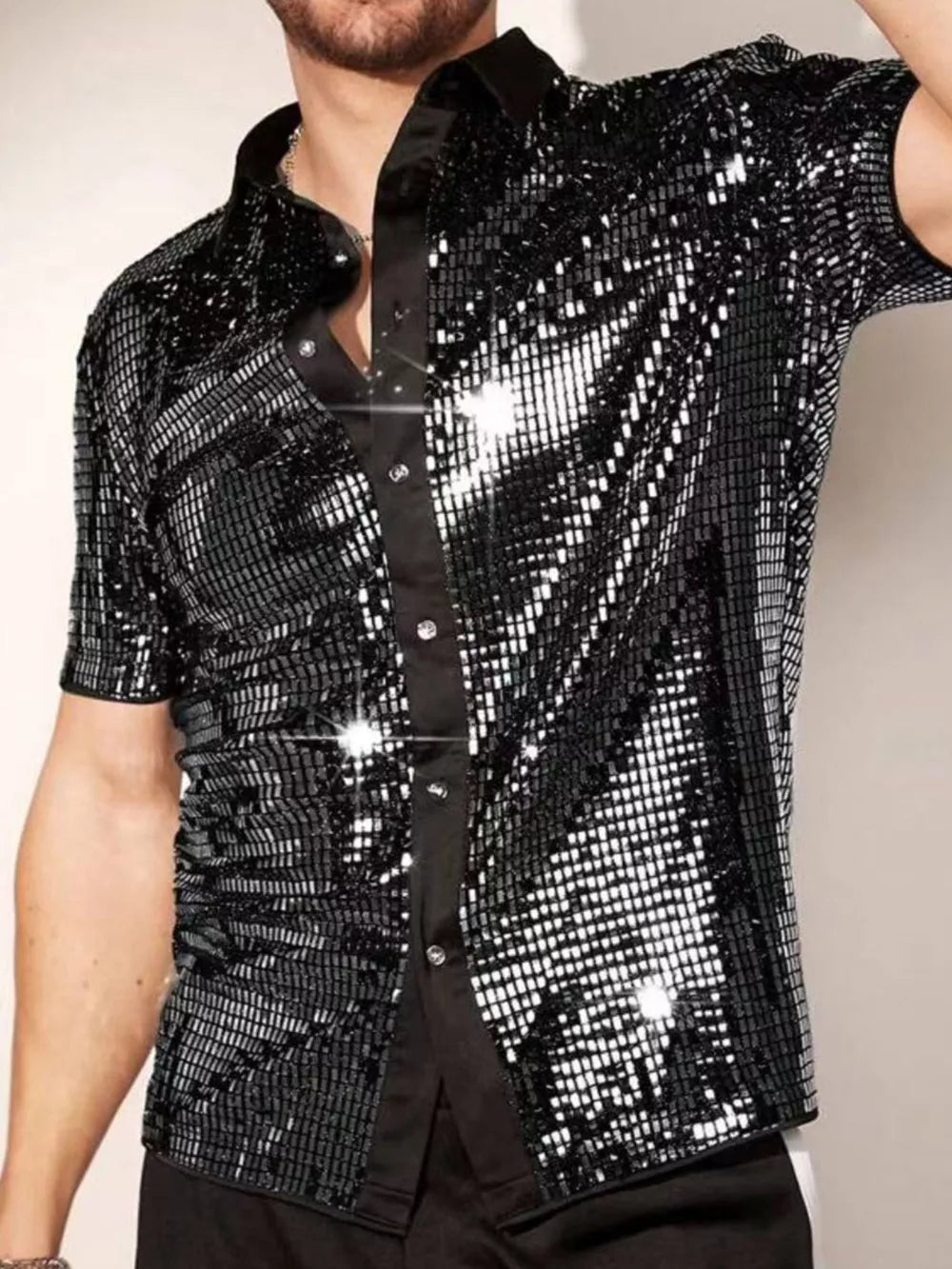 black button-up shirt with sequin and collared