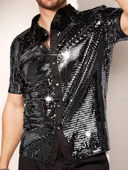 black button-up shirt with sequin and collared