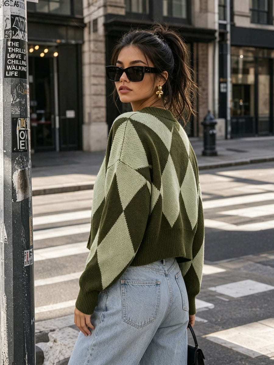 cardigan featuring argyle in Green with 100% polyester Care instructions: Machine wash cold texture