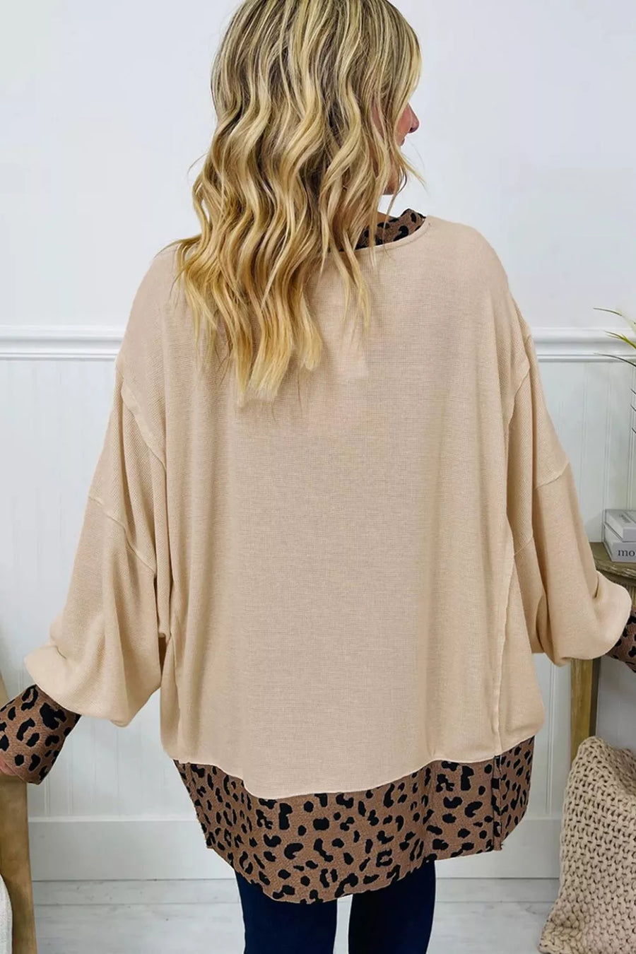 Contrast Leopard Star Patchwork Sweatshirt in Khaki