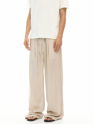 wide-leg pants in Black with drawstring waist and full-length