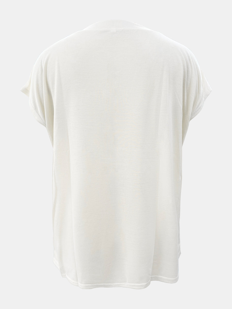 White relaxed fit t-shirt with cap sleeves and a crew neck.