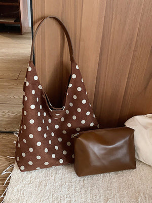 Suede Polka Dot Shoulder Bag in black with pocketed