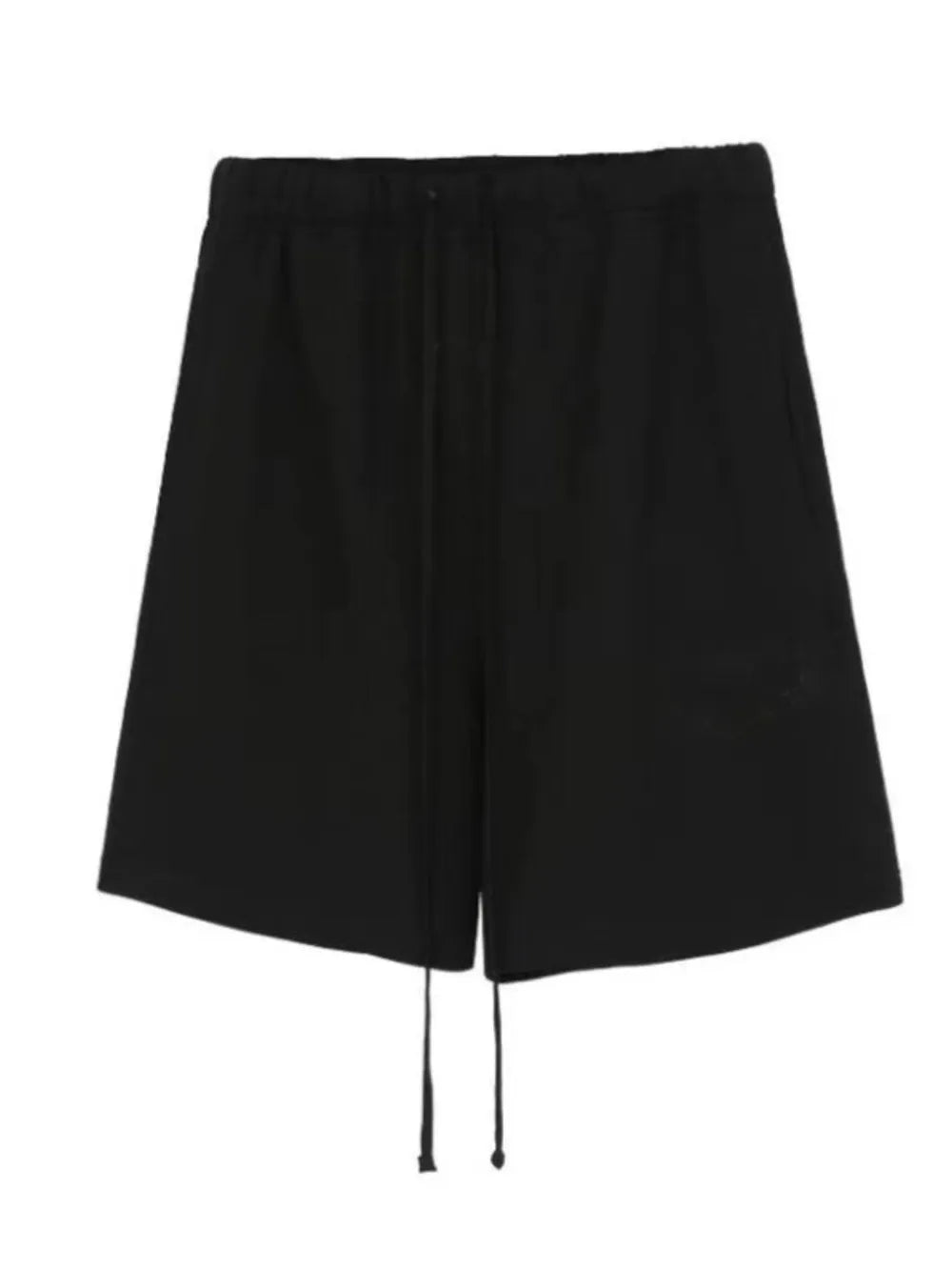 Black jogger shorts with drawstring waist and pockets.