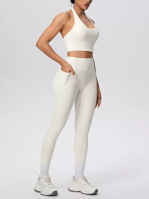 Burgundy active set with cropped and pullover