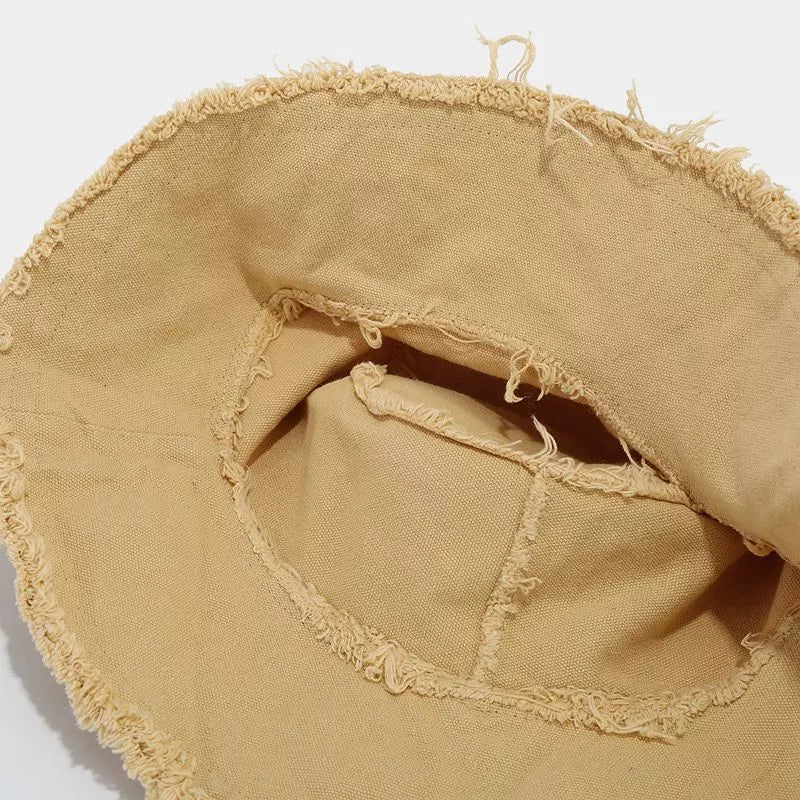 Frayed Edge Bucket Hat in blush pink with frayed