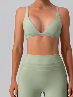 75% nylon, 25% spandex Care instructions: Machine wash cold active set in Light Green with fitted silhouette