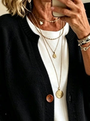 white relaxed cardigan with crew neck