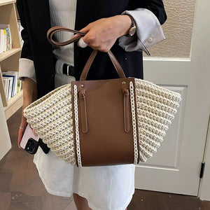 Straw Woven Shoulder Bag in cream with woven construction